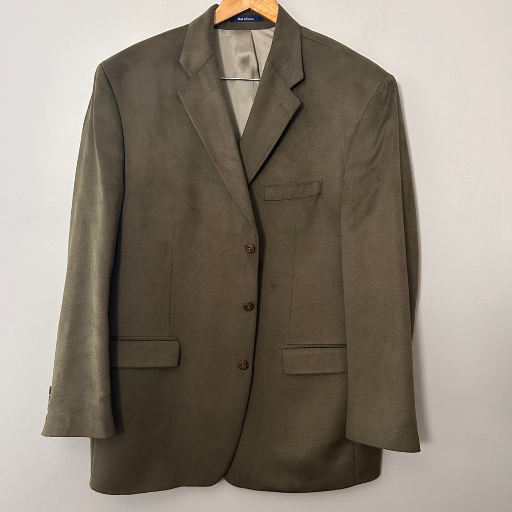 Chaps Ralph Lauren Blazer Mens 48L Olive Green Microfiber Suede Sport Coat
